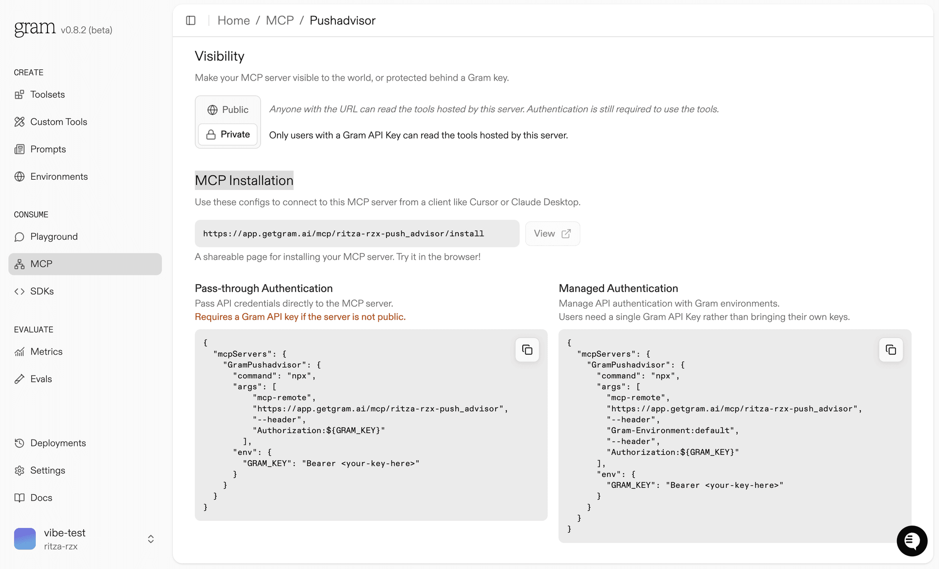 MCP server visibility