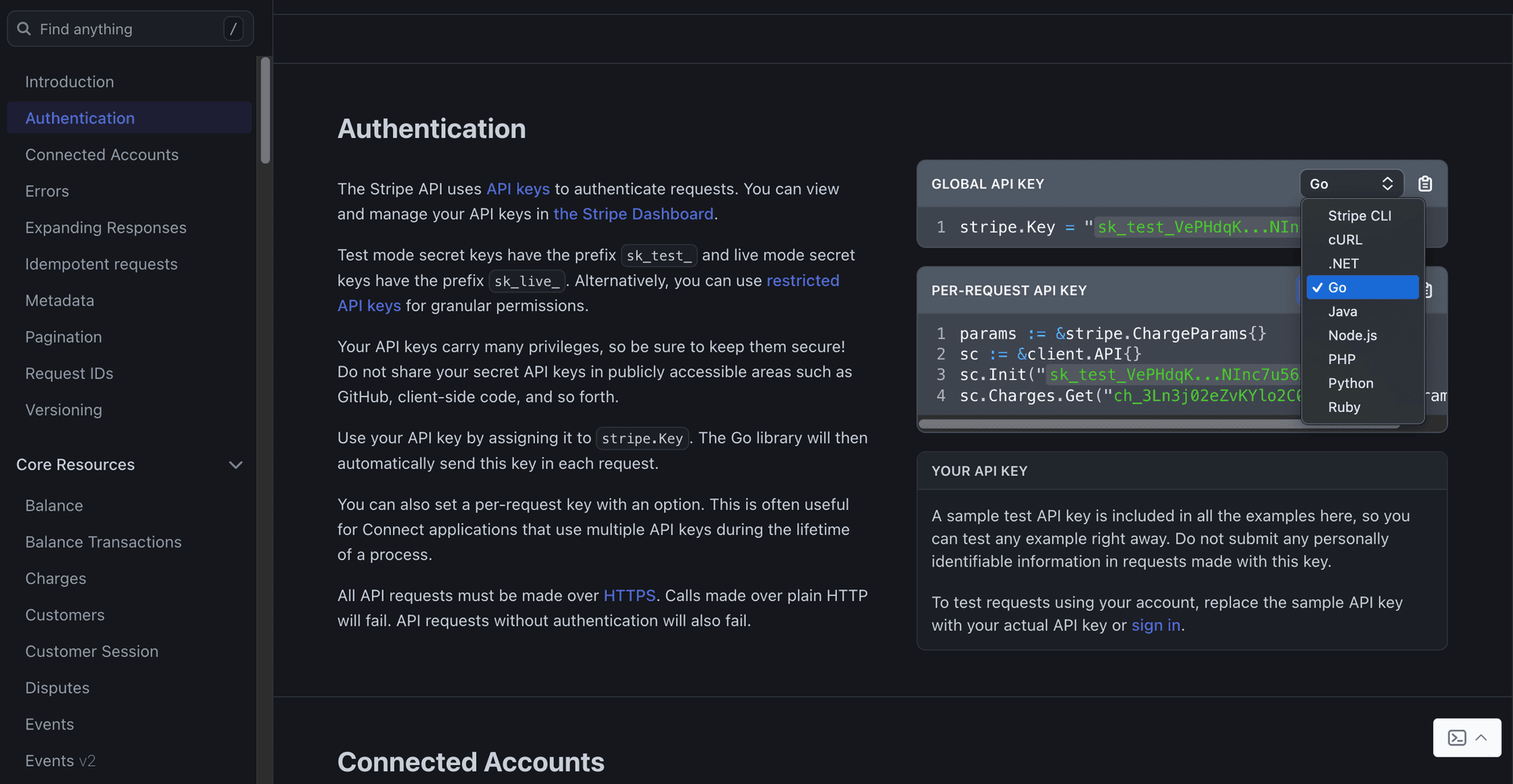 Stripe language switching