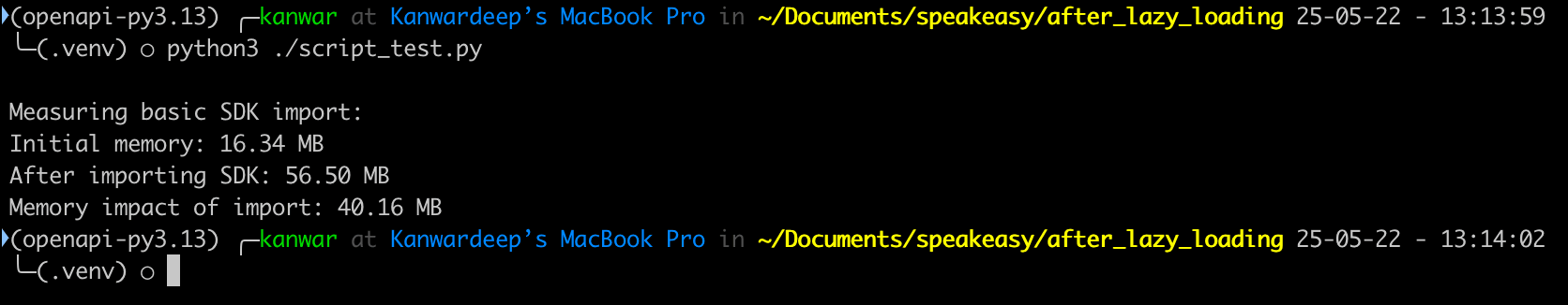 After lazy loading - 40 MB memory usage