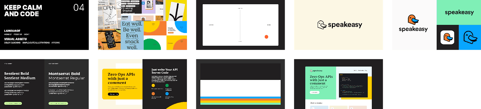 Fourth variations of different web pages with different colors and designs for Speakeasy.